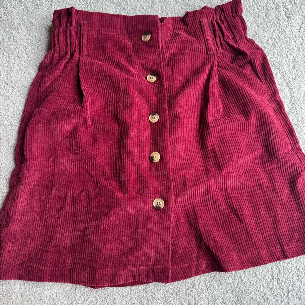 Women's Corduroy Button-Front Skirt - Red